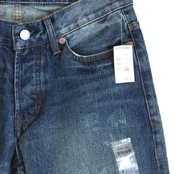 Aeropostale Jeans Sz 4 NWT Straight Distressed Patched Boho Whiskers Distroyed - Picture 6 of 8